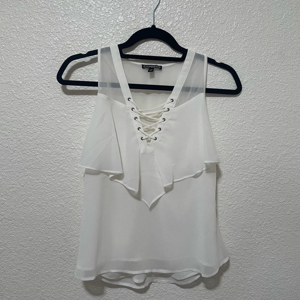 Lace-Up Front Ruffle Tank - Picture 2 of 4